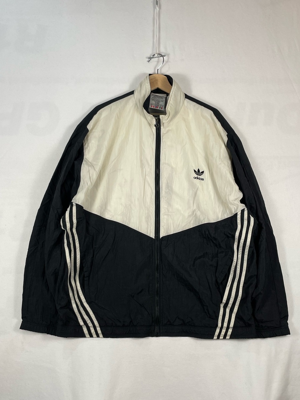 Vintage Adidas Black White Trefoil Track Windbreaker Warmup Light Jacket Sz XL - Picture 1 of 14